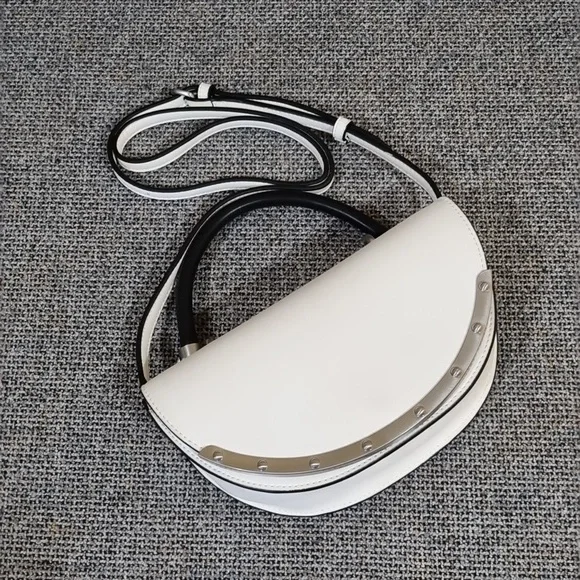 Sam Edelman Dinah Half Moon Handheld/Crossbody Small Bag White w/Silver Hardware - Picture 3 of 16